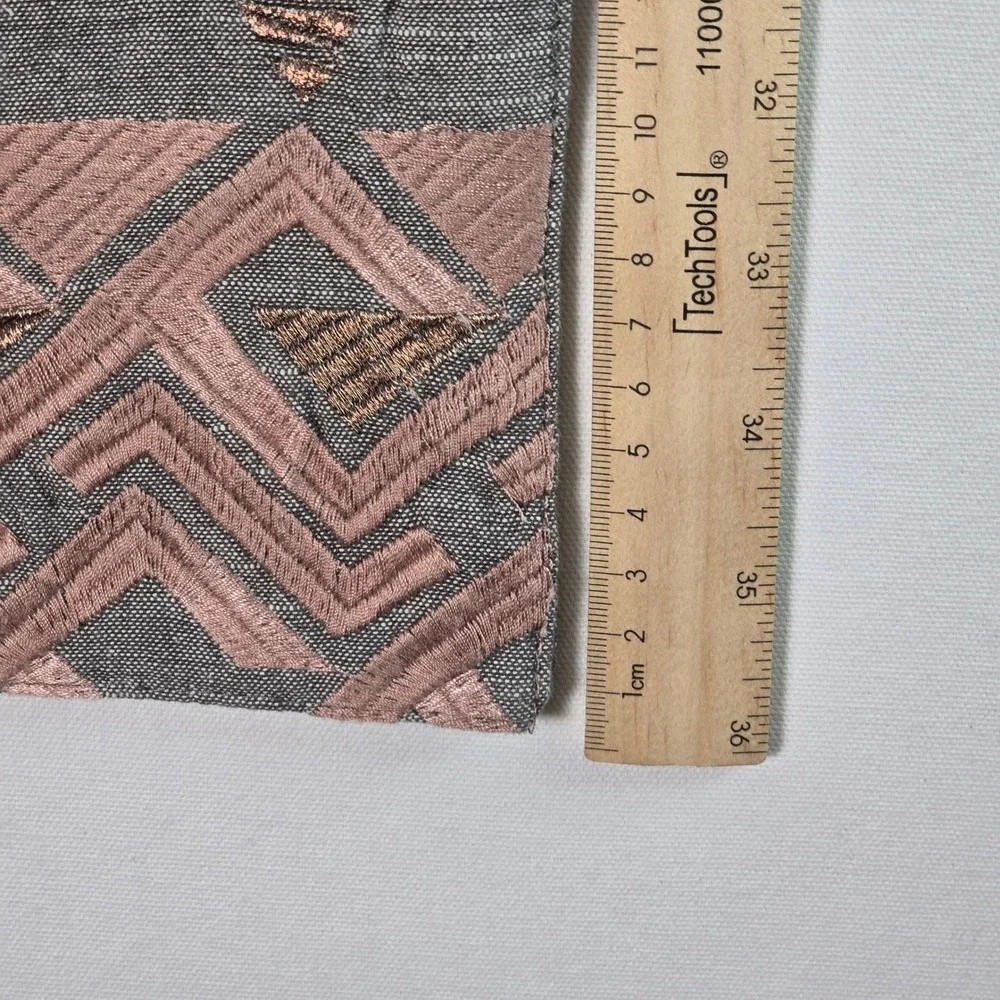 Modern Geometric Embroidered Table Runner Charcoal Gray Copper‎ Rose Pink 72x14